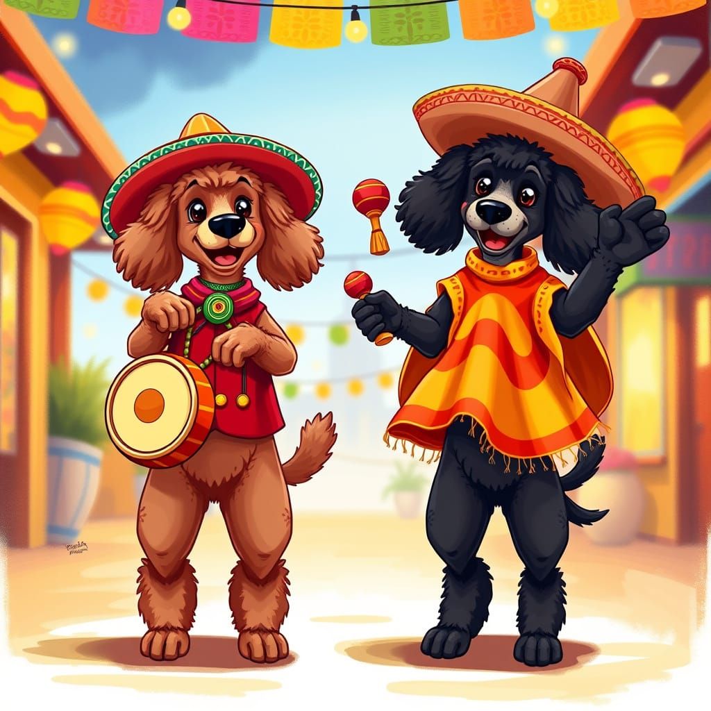 Dancing Poodles in Mexican Fiesta Outfits