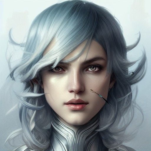 Silver-Haired Lady Knight Portrait in Hyperdetailed Style