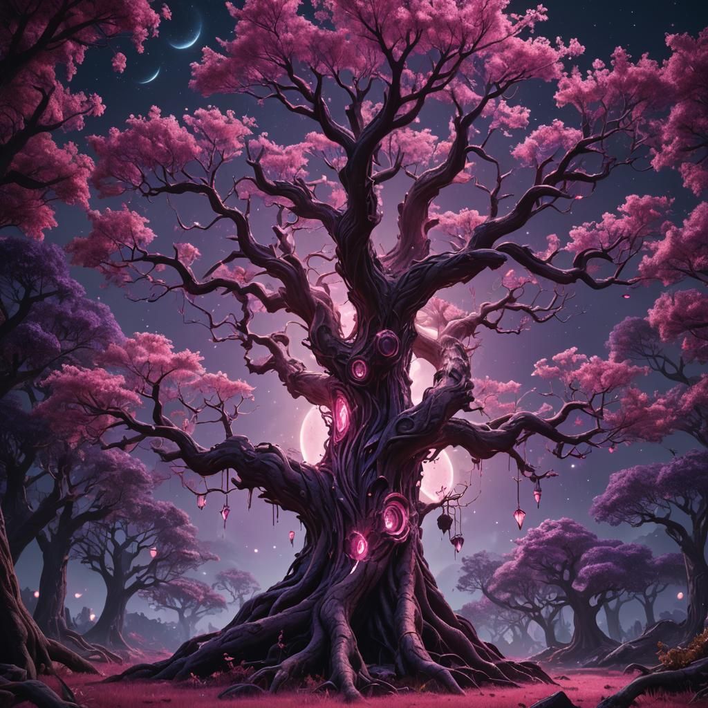 Glowing Dark Magic Spirit Tree at Night