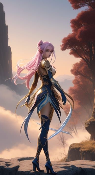 Anime Character in Fantasy Landscape, 3D Render