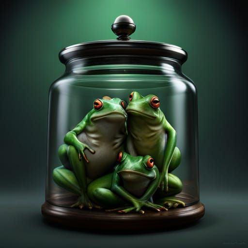 Glass Jar Overflowing with Mystical Frogs