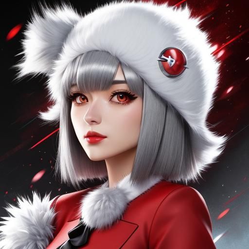 Anime Girl with Pokemon Hat in Red Dress