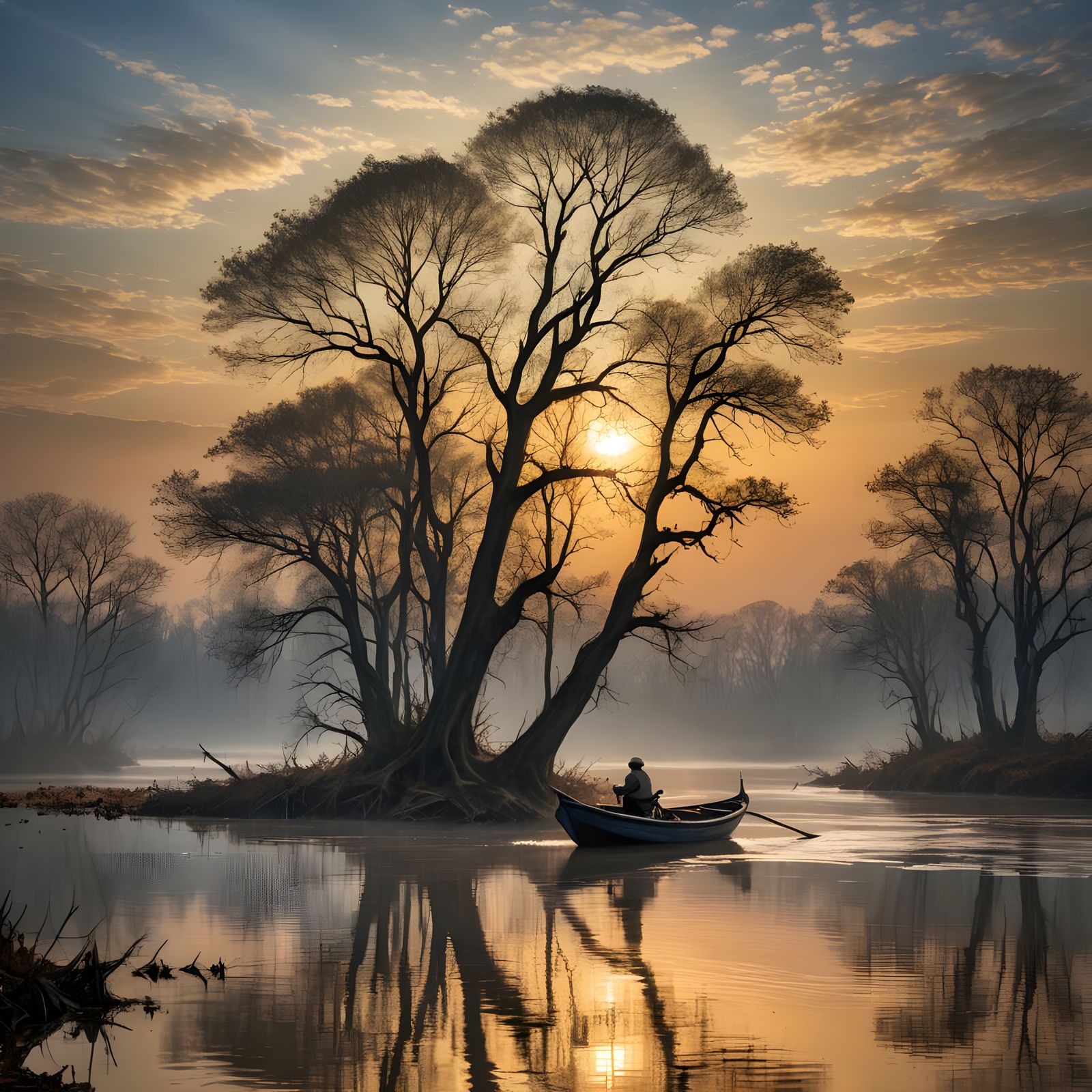 Mystical River Sunset Landscape Inspired by Turner