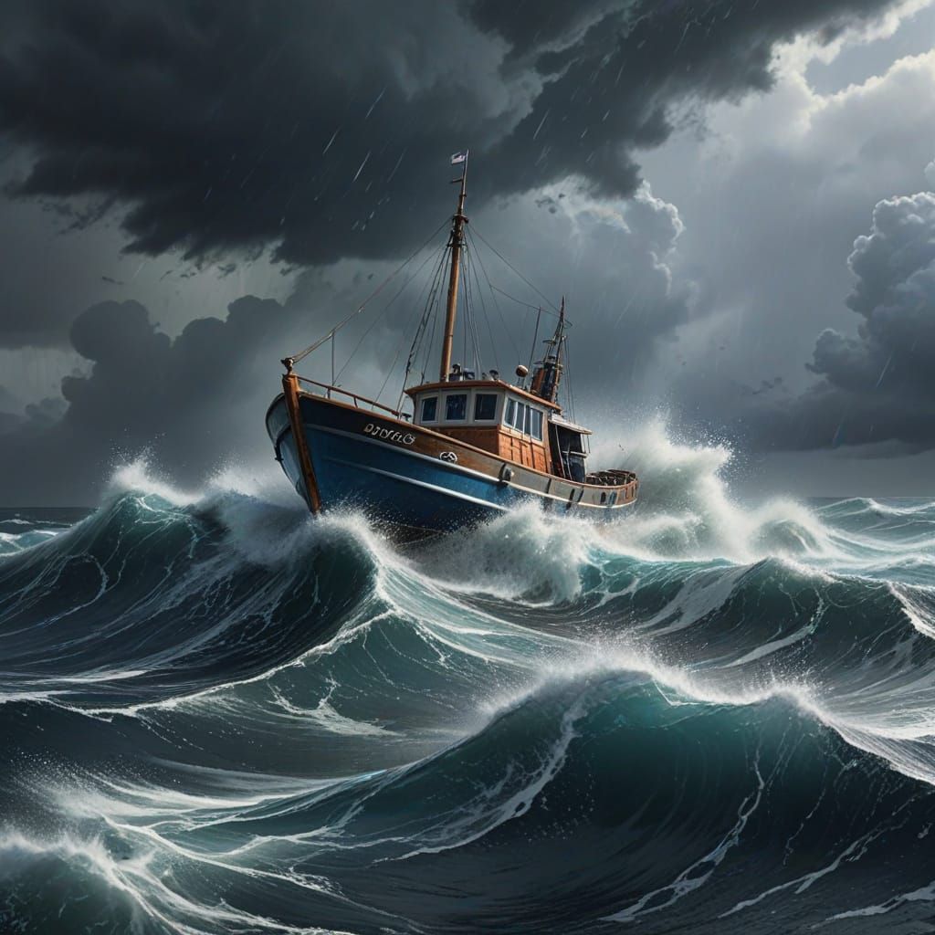 Boat Navigates Rough Sea in Dramatic Spring Storm