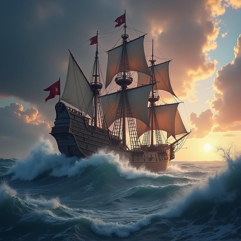 Majestic Pirate Ship Rides Turbulent Wave