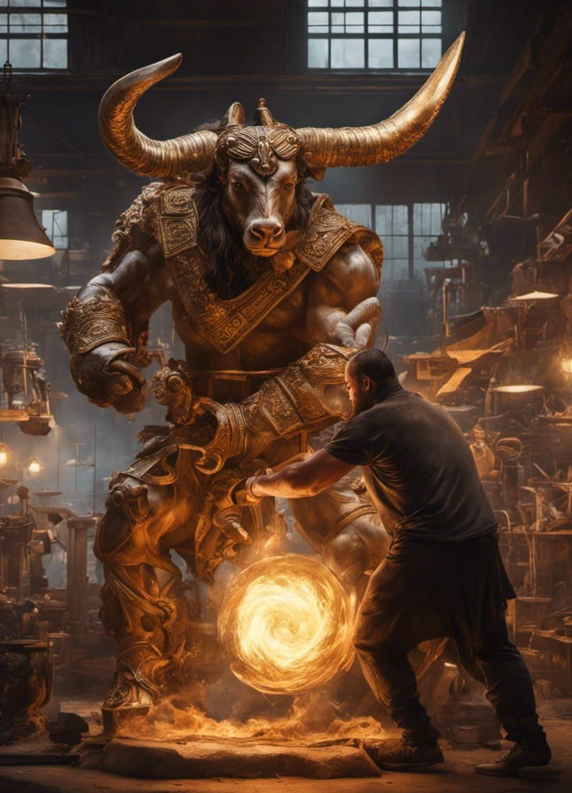 Hyperrealistic Glass Minotaur in Ornate Maze