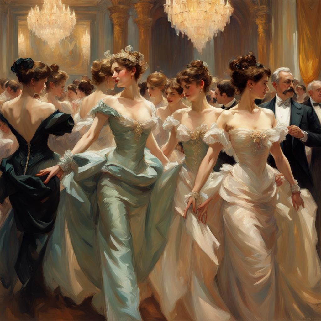 Elegant Ballroom Scene in Art Nouveau Style
