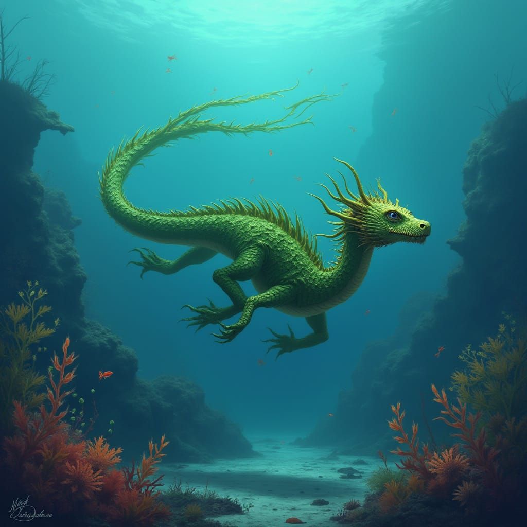 Majestic Leafy Sea Dragon in Underwater Shipwreck Scene