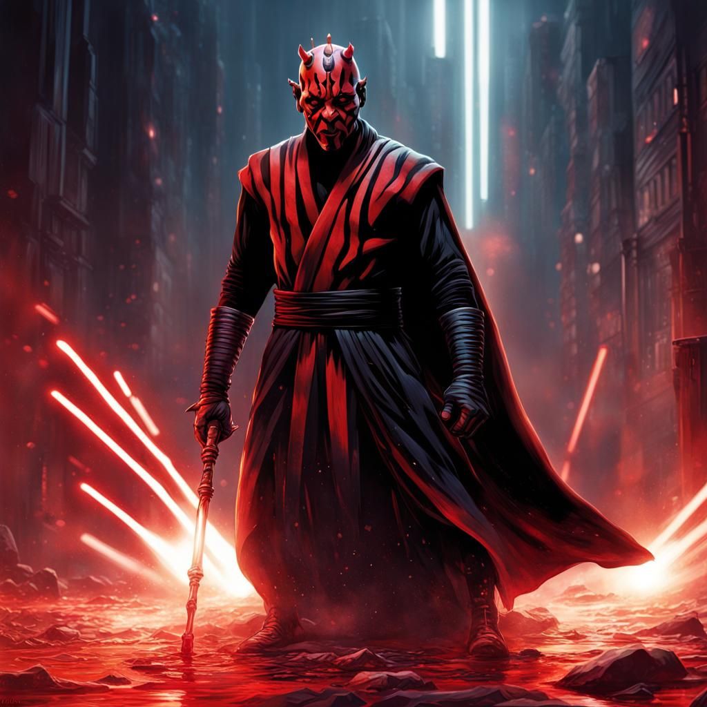 Hyperrealistic Darth Maul in Comic Book Style