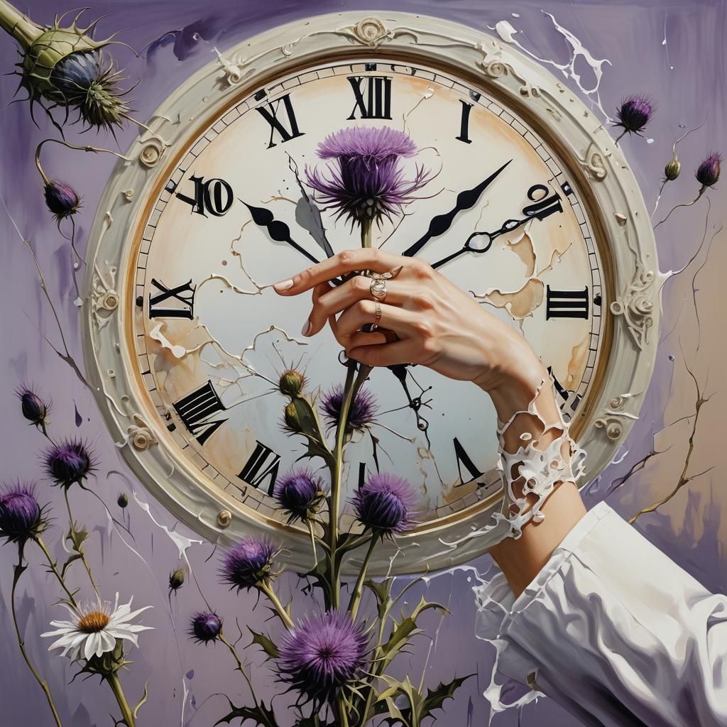 Surreal Melting Clock with Flowers in Dali Style