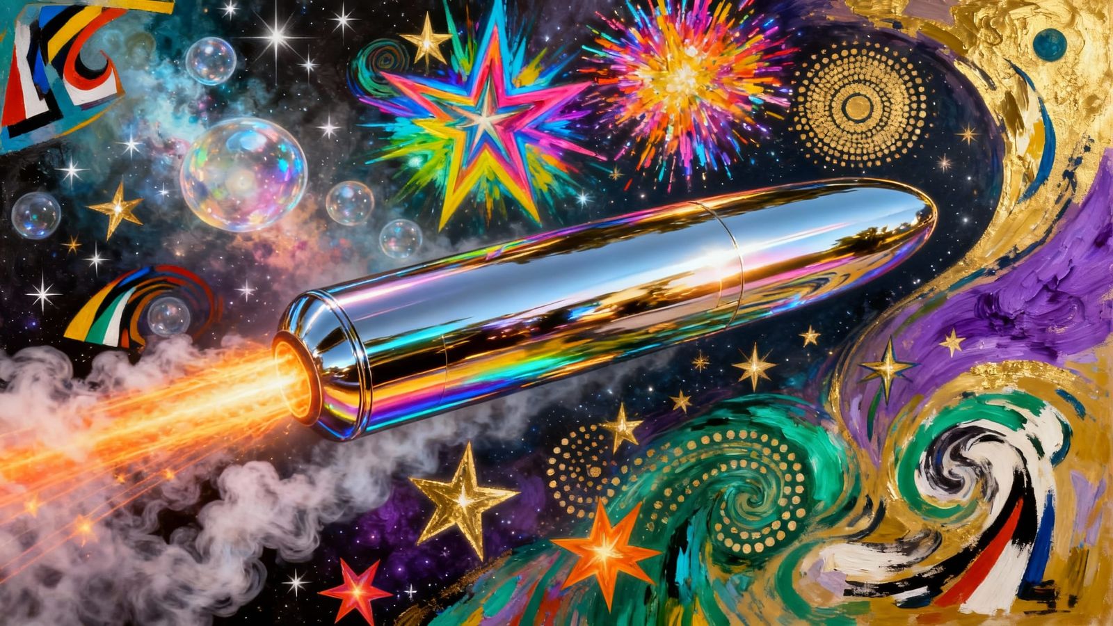 Surreal Cosmos Journey: Mirror Cylinder Rockets Through Plas...