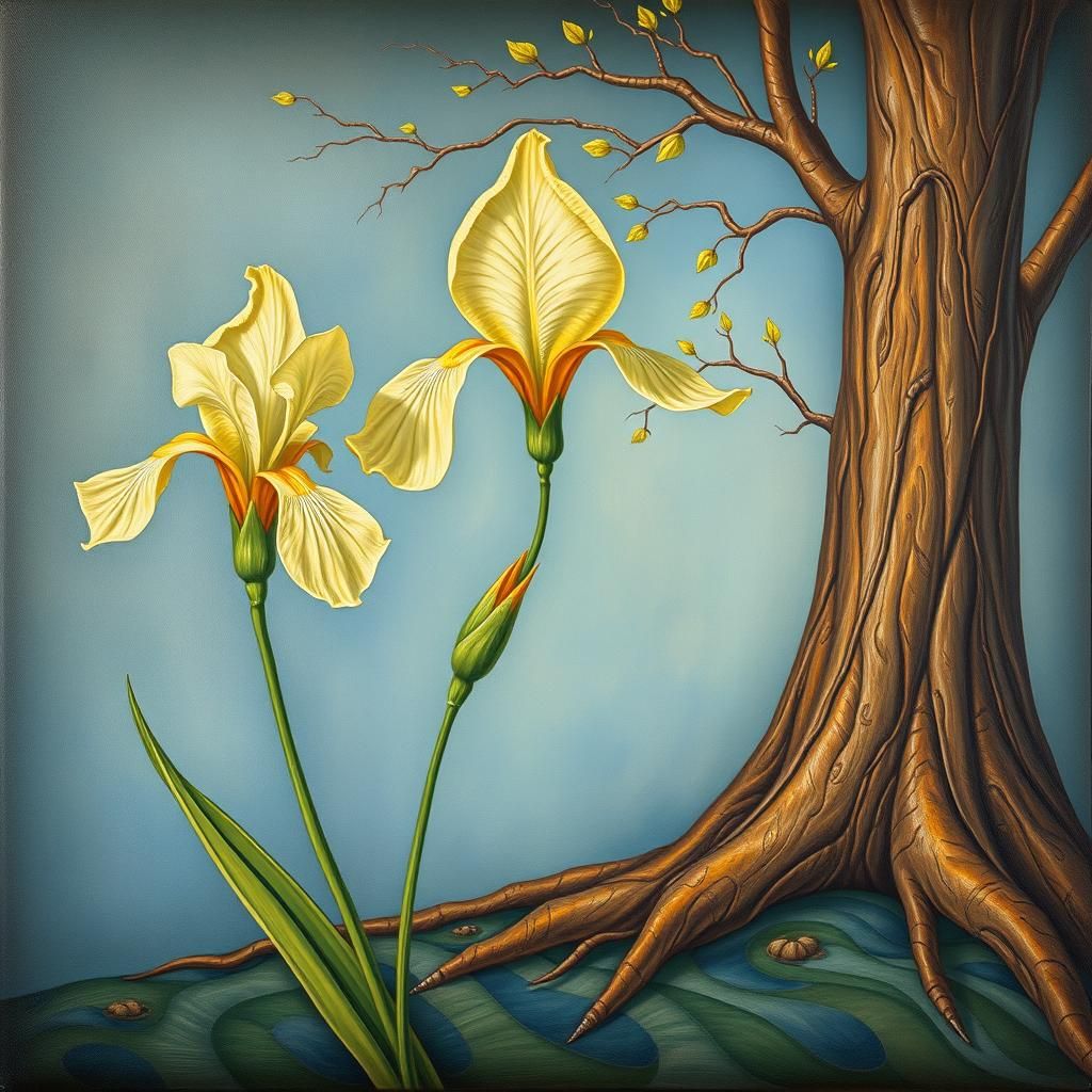 Surrealist Iris and Maple Dreamscape in Dali Style