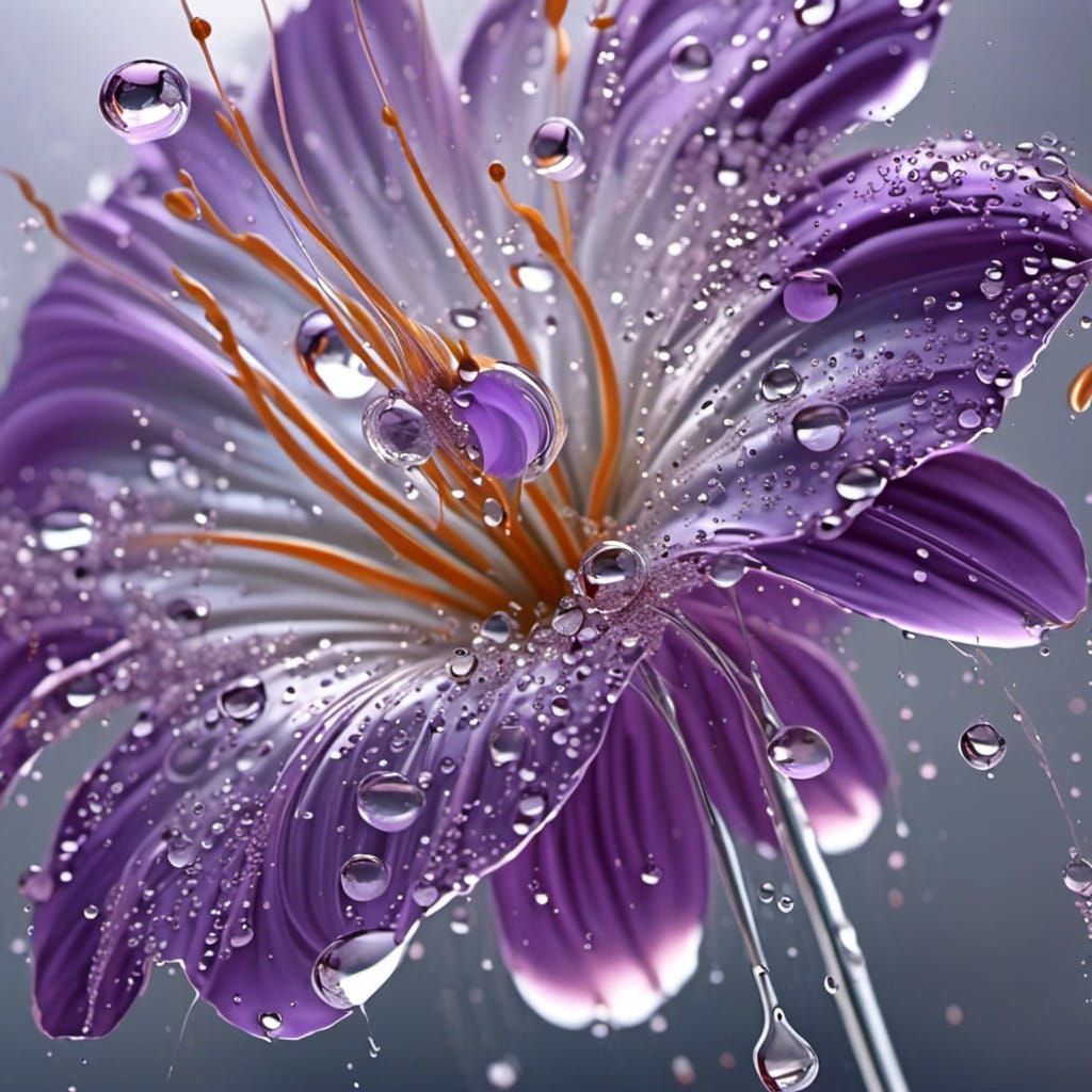 Surrealist Flower with Melting Elements in Oil Paint