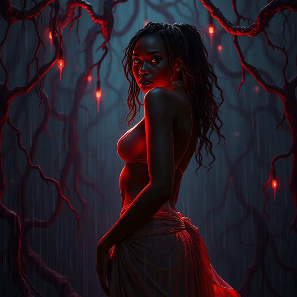 Sensual Goddess Radiates Ethereal Glow in Dark, Twisted Real...