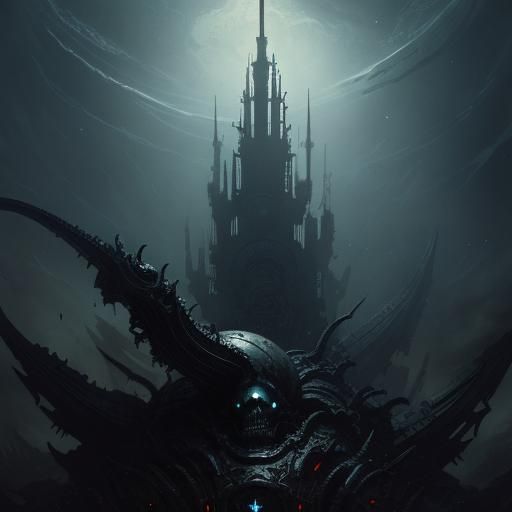 Sinister Skull Spaceship in Giger Style, Deep Space