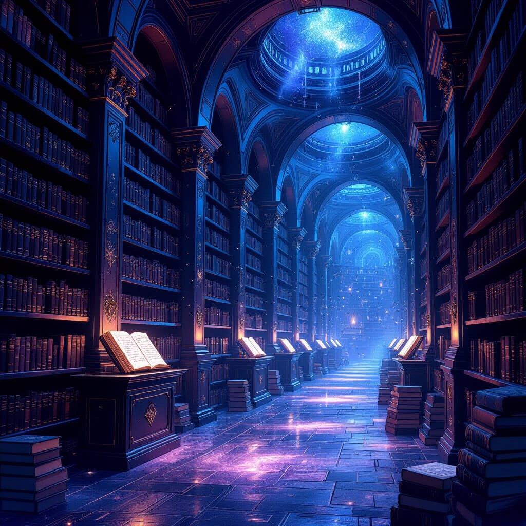 Cosmic Library in Nebula: Ethereal Books in Dark Fantasy Sty...