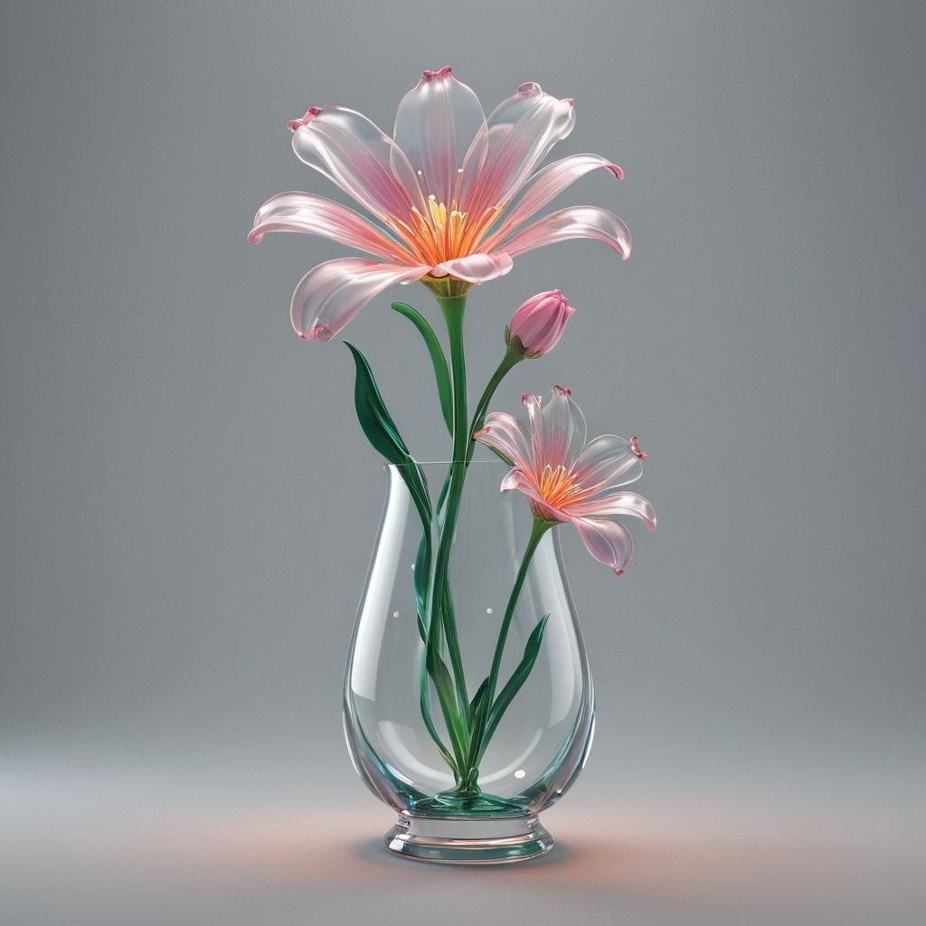Vibrant 3D Render of a Luminous Glass Forbia Flower