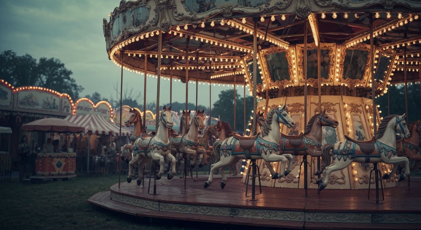 Vintage Carousel at Twilight Carnival in Pre-Raphaelite Styl...