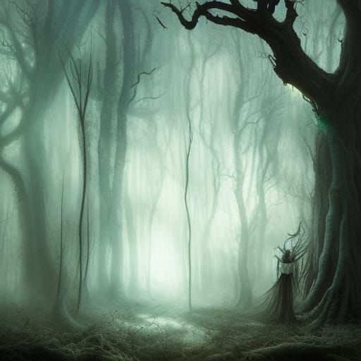 Terrifying Ghost Emerges in Forest: Fantasy Art