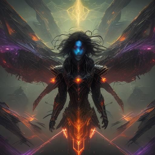 Cyberpunk Beast with Mecha Wings and Neon Accents