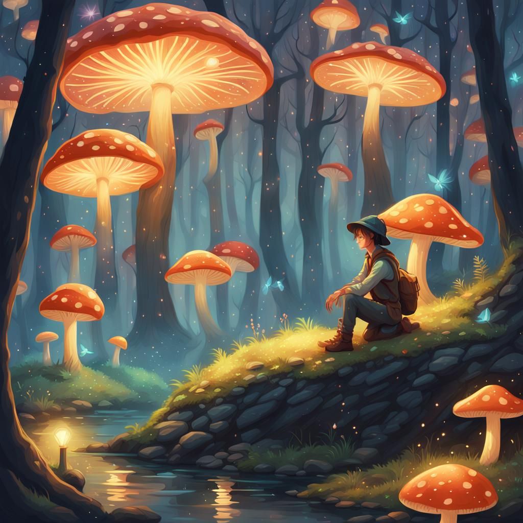 Sleepy Adventurer in Mystical Forest Concept Art
