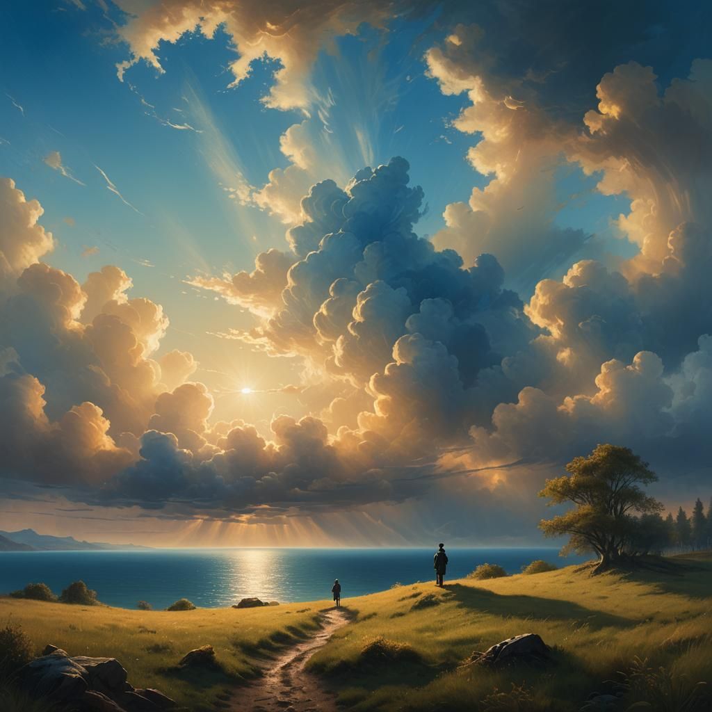 Lone Figure Under Blue Sky, Aivazovsky Style