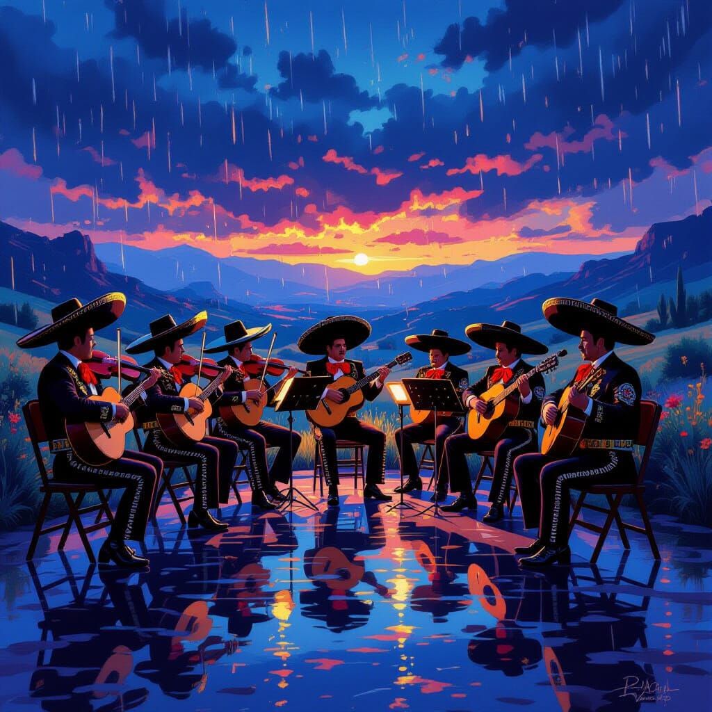 Mariachi Band Concert in Rainy Twilight Valley