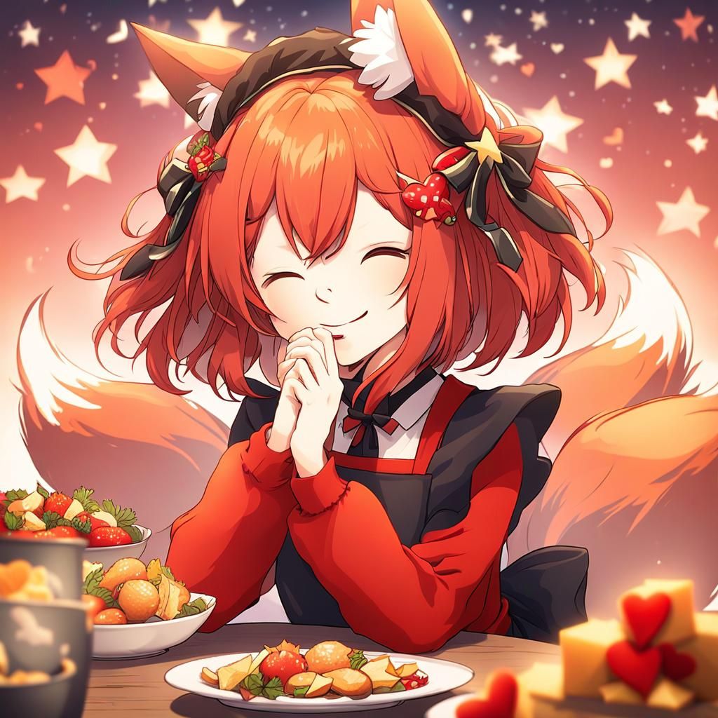 Cheerful Anime Girl with Fox Features in 3D