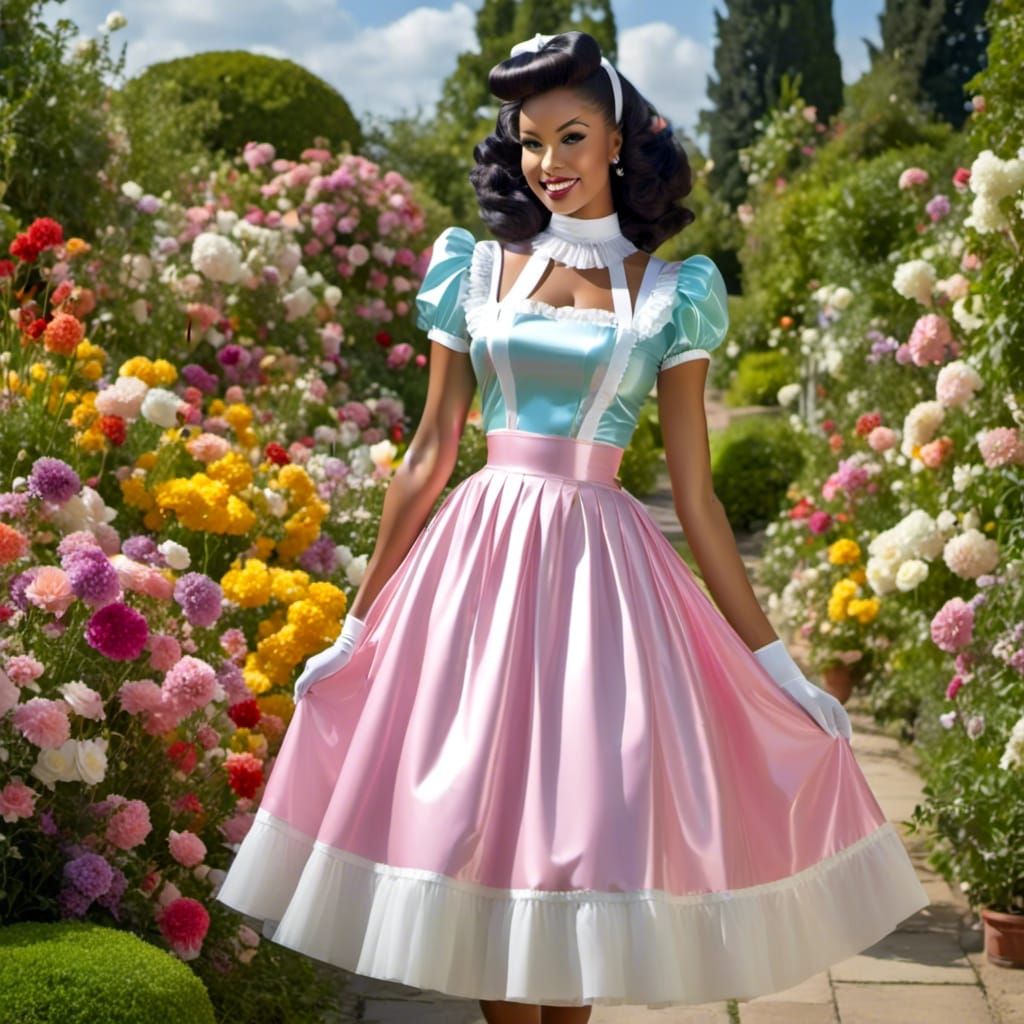 Woman in See-Through Latex French Maid Outfit