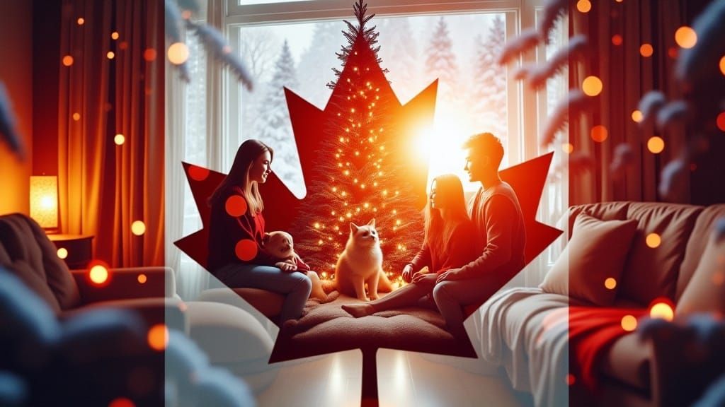 Heartwarming Canadian Winter Scene with Festive Family and C...