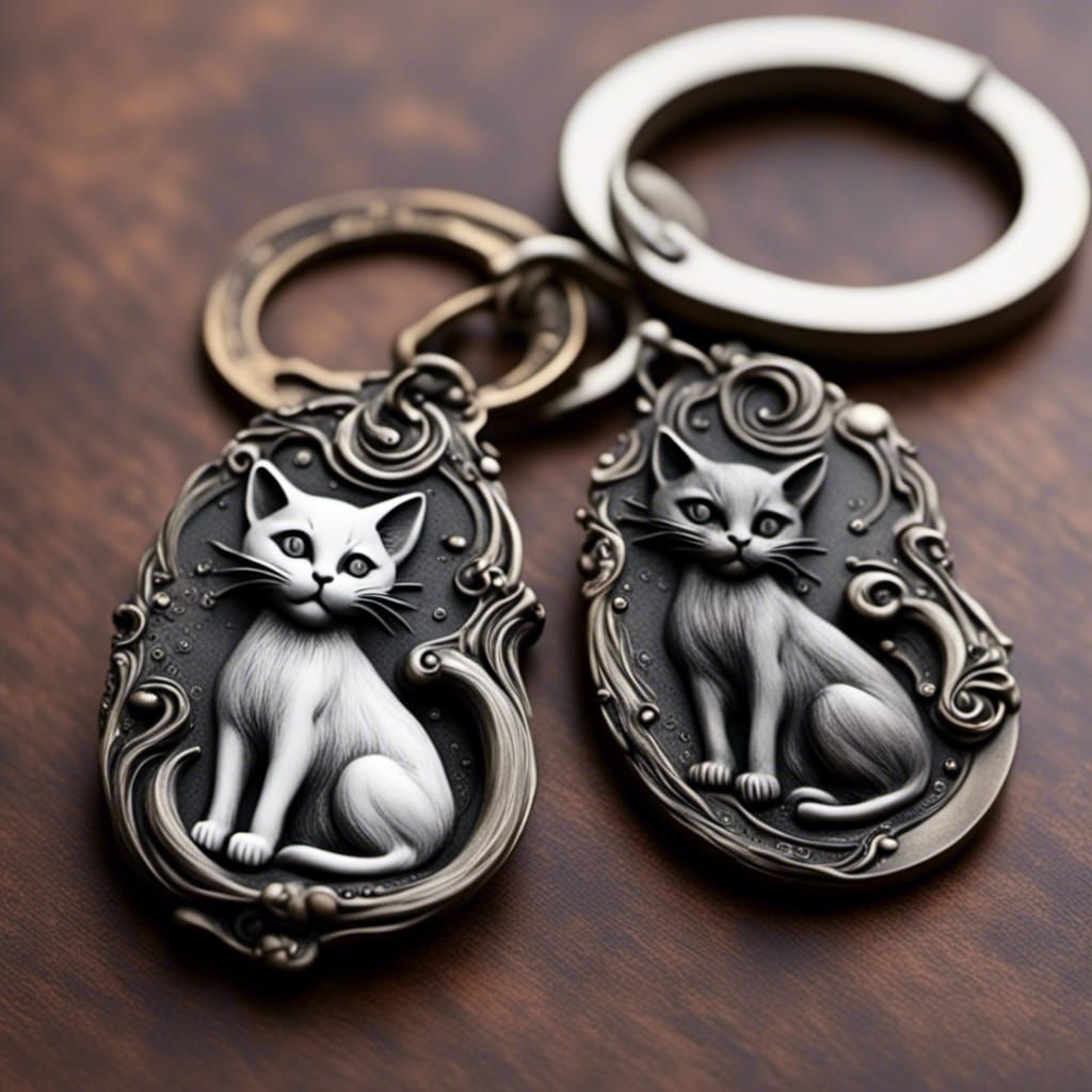 Vintage Kitten Keychain in Sepia Tones