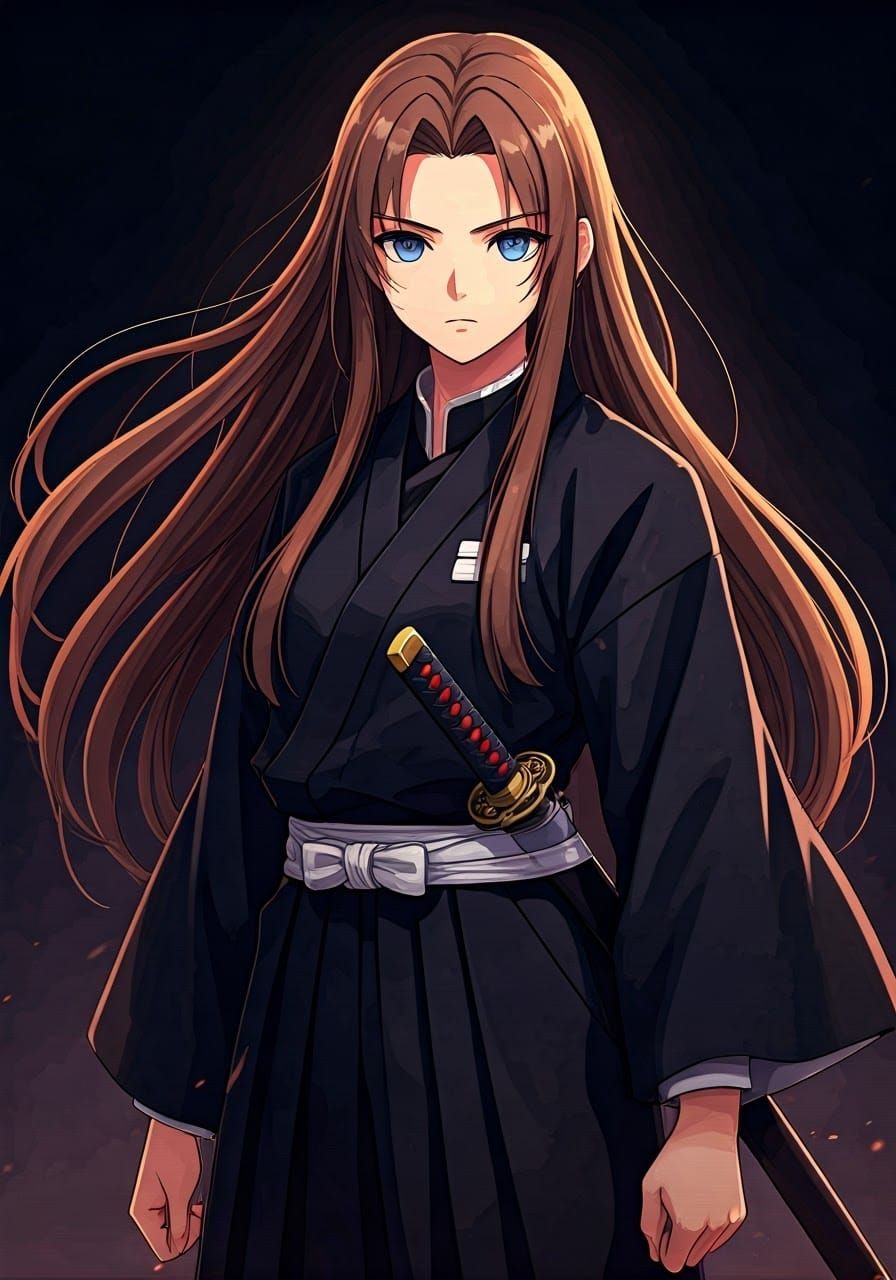 Anime Iaido Girl with Katana in Manga Scan Style