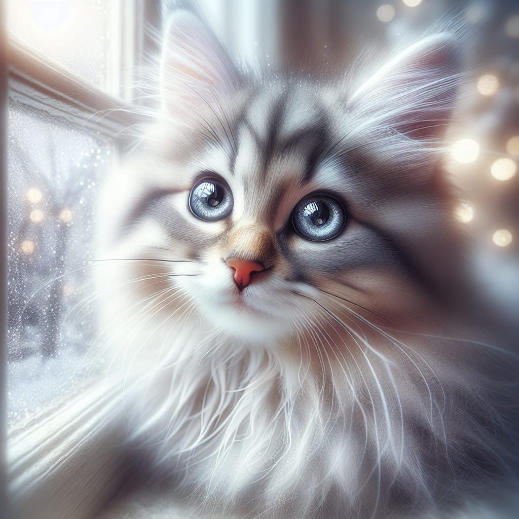 Siberian Kitten Portrait with Expressive Eyes