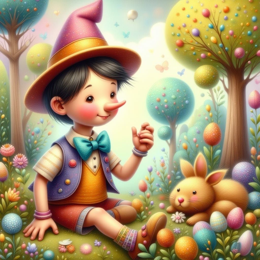 Pinocchio's Tale in an Impressionistic Forest