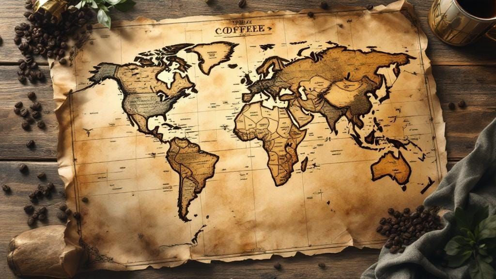 Coffee-Stained World Map in Golden Light