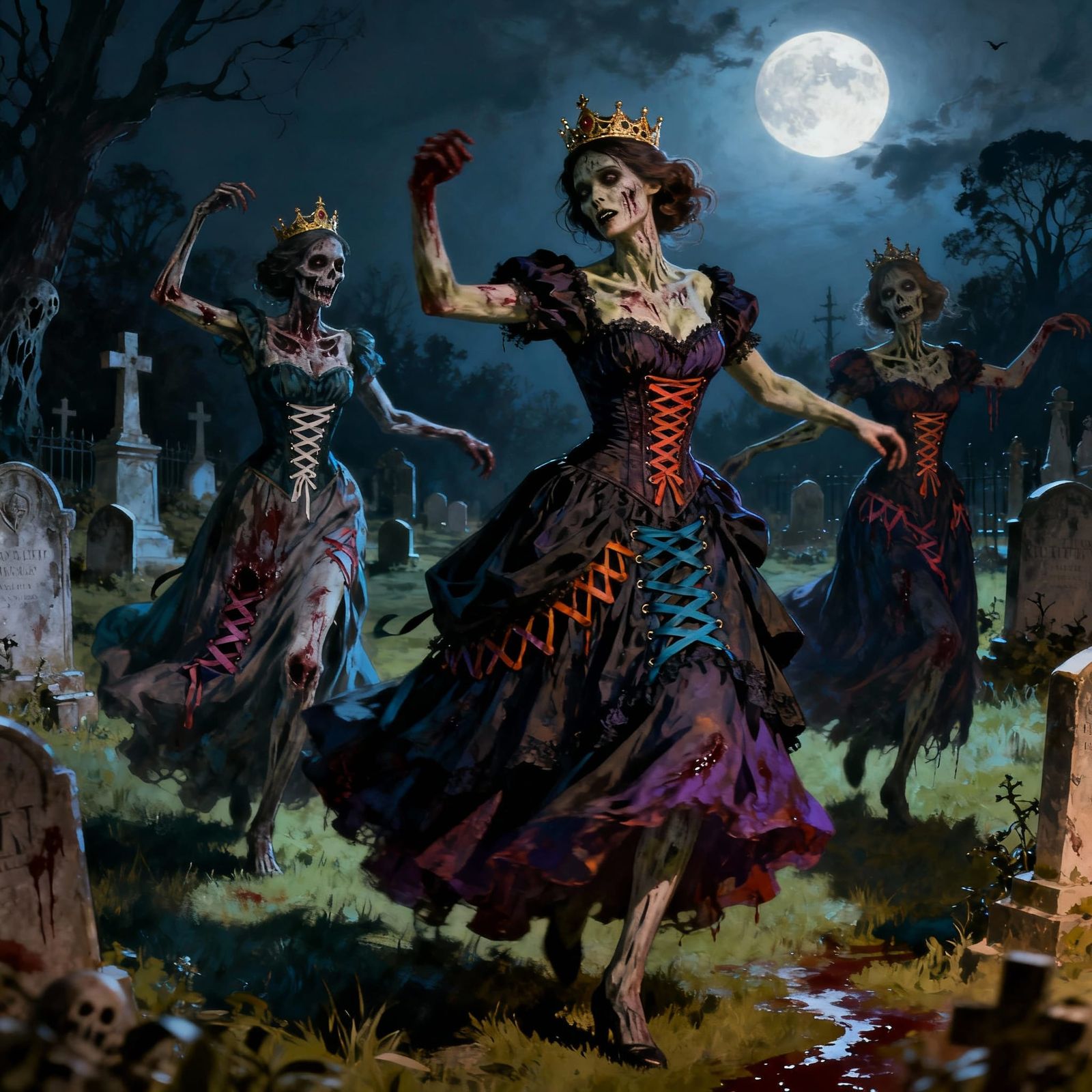 Undead Prom Queens Dance in Moonlight Cemetery