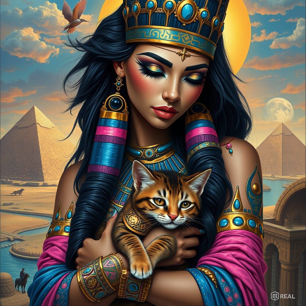 Egyptian Goddess in Punk Fashion, Hyperdetailed Digital Art