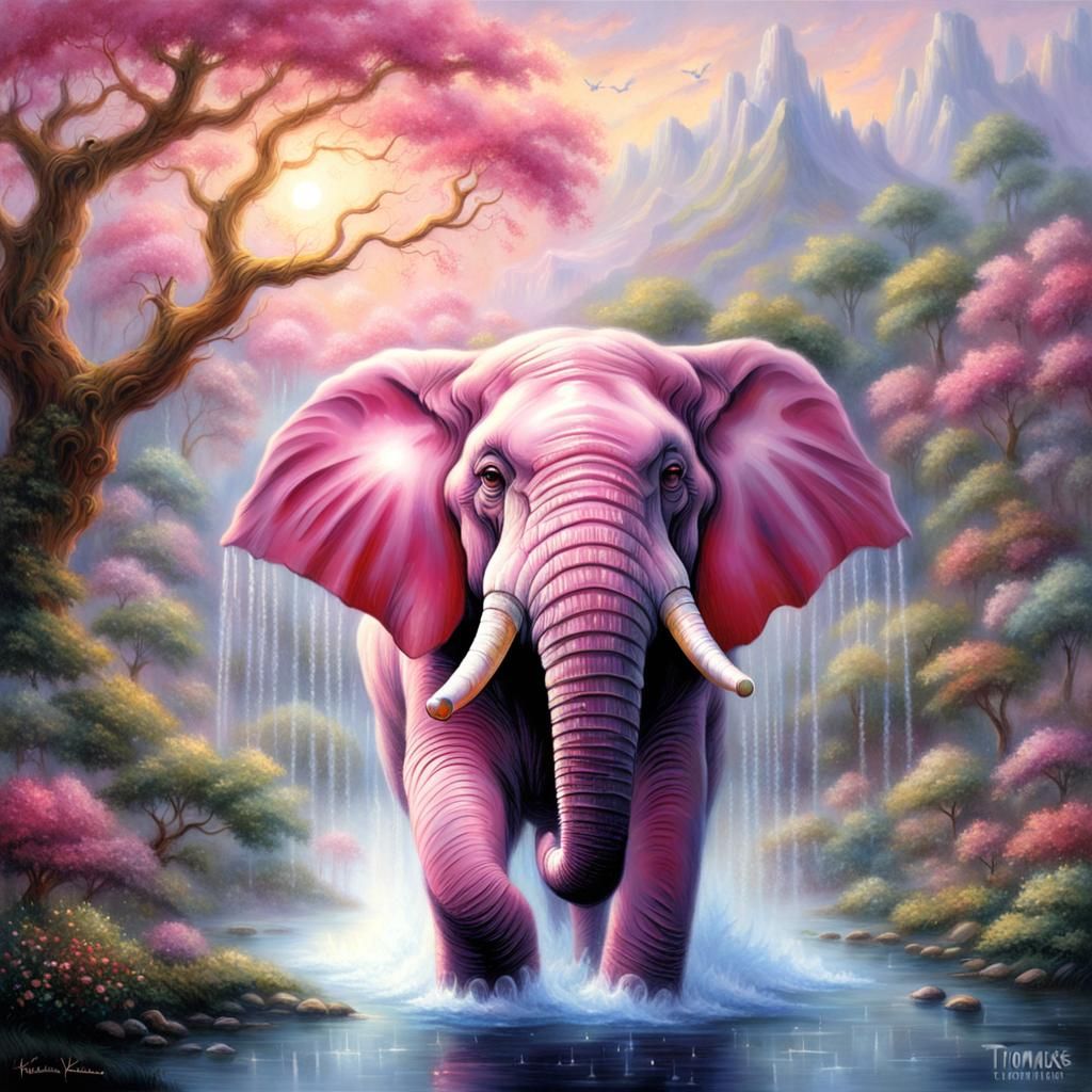 Pink Elephant Shower in Ethereal Fantasy Style