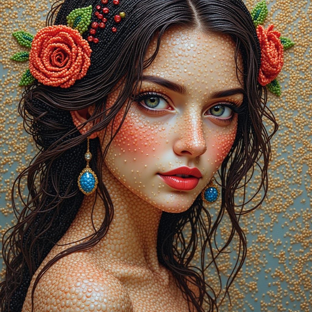 Beautiful Woman in Vibrant Beadwork Portrait