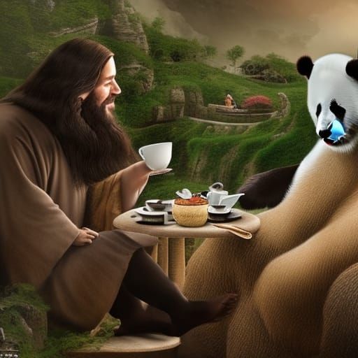 Jesus and Panda Bear Tea Party