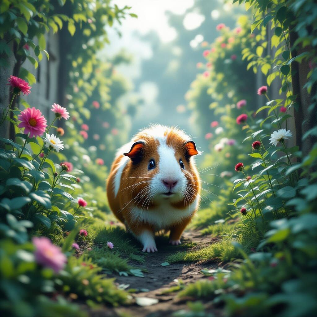 Spectral Guinea Pig in Dreamlike Overgrown Garden