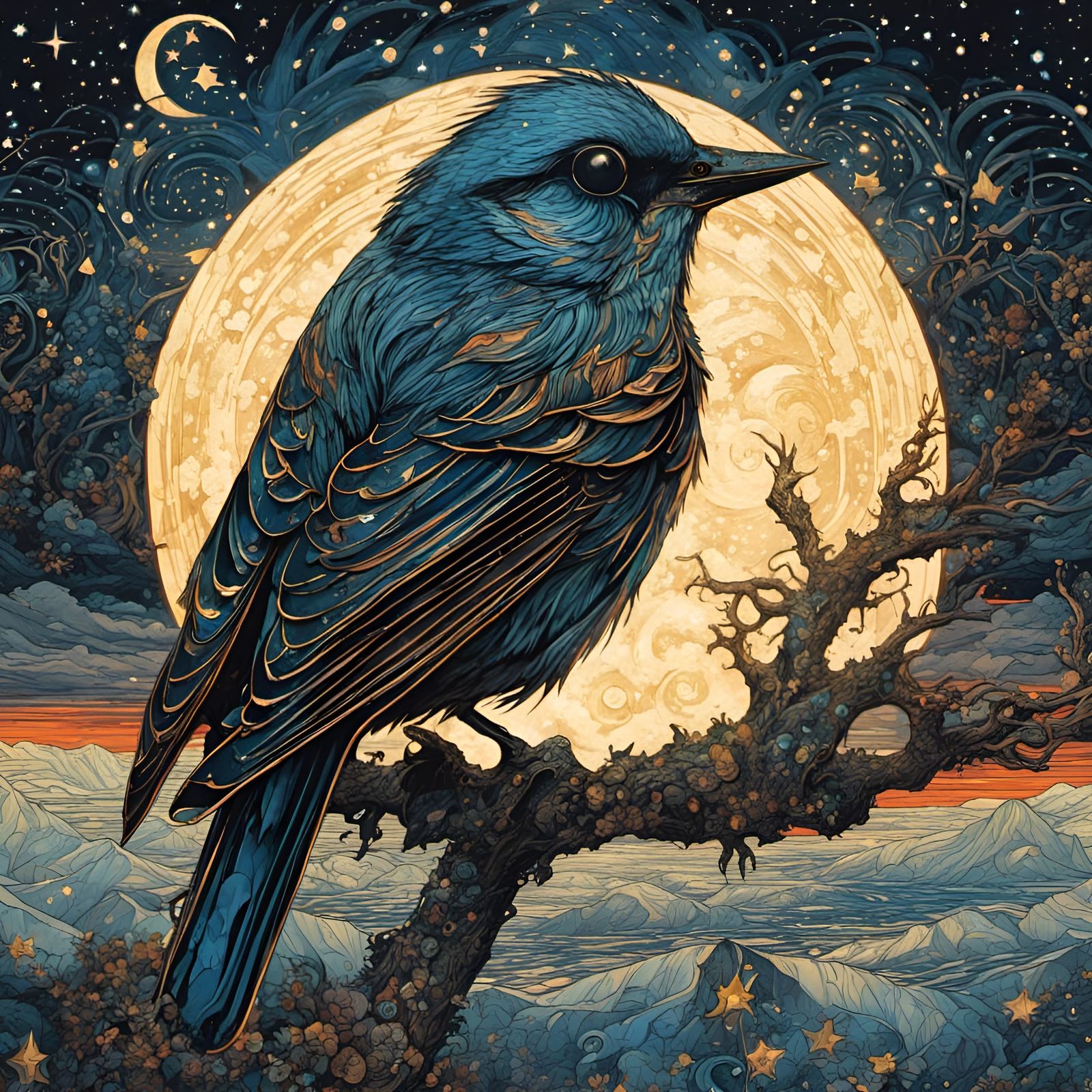 Starry Night Bird: A Fantasy Close-Up