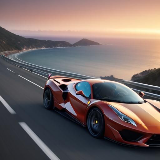 Ferrari Races into Vivid Orange Sunset