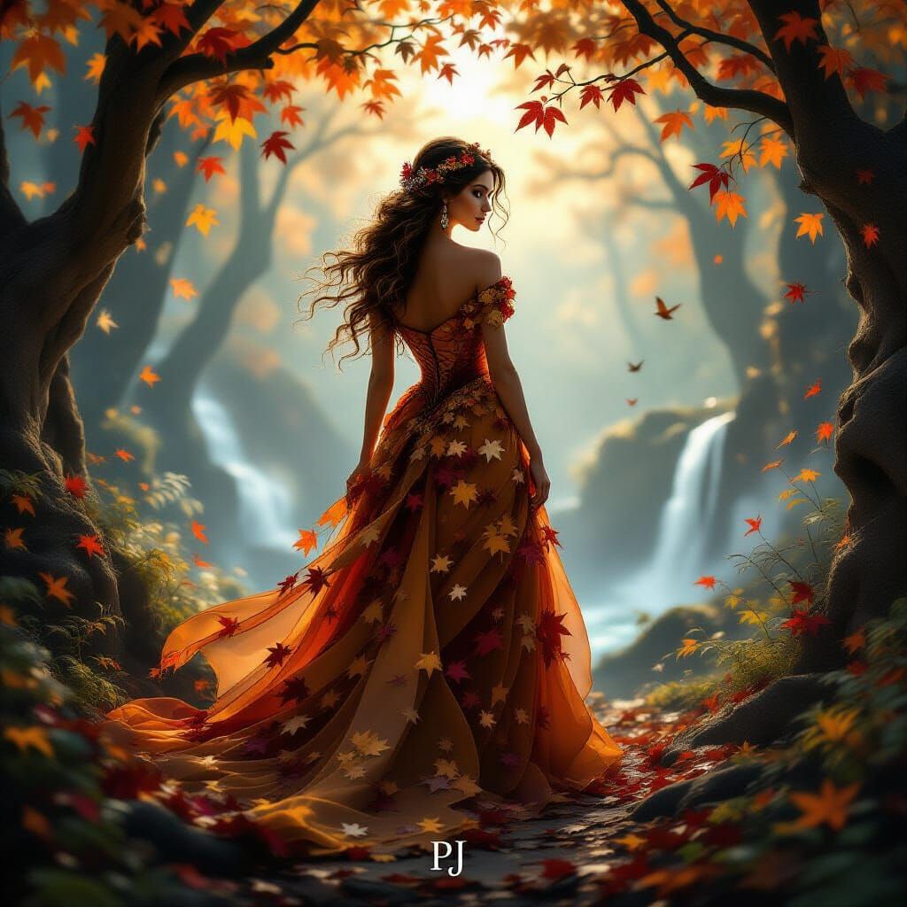 Elegant Woman in Autumn Forest Diorama