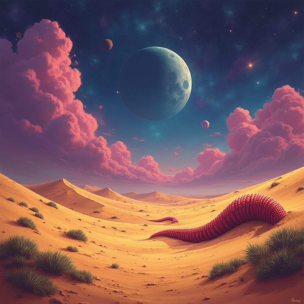 Golden Sandworm Emerges from Cosmic Dunes