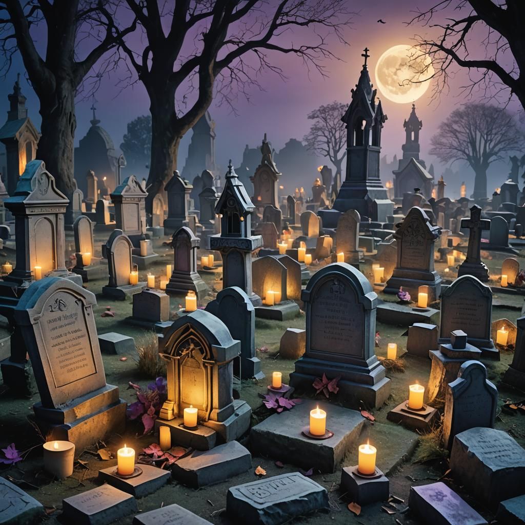 Mystical Cemetery Candles in Papercraft Art Style