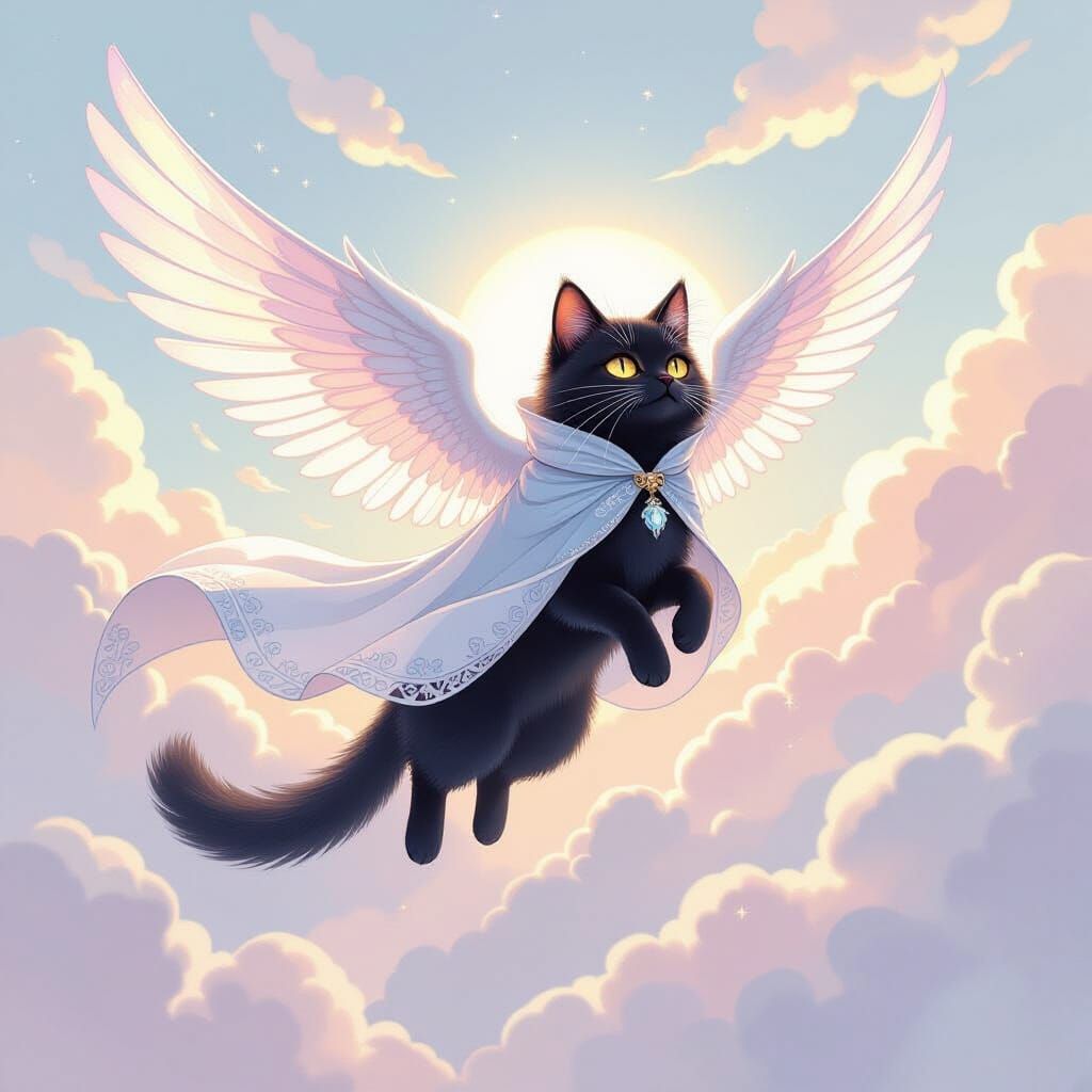 Black Cat Soaring on Mechanical Wings