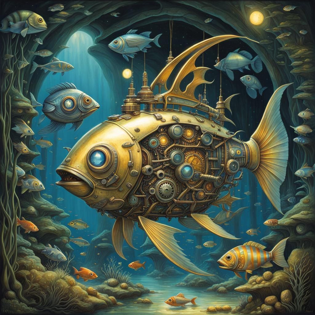 Friendly Robot Fish Cutaway with Gears and Clockwork