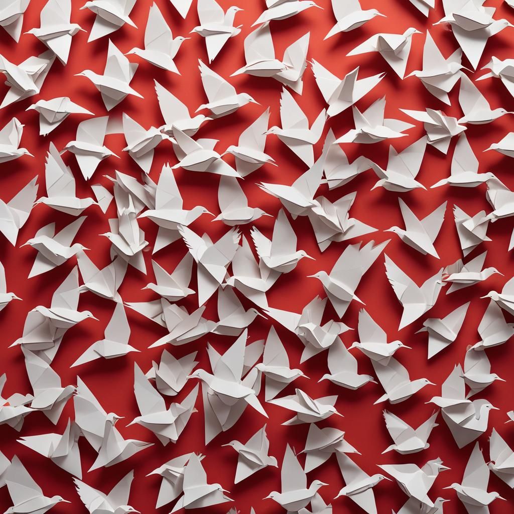 Geese in Red Sky: Origami Paper Art