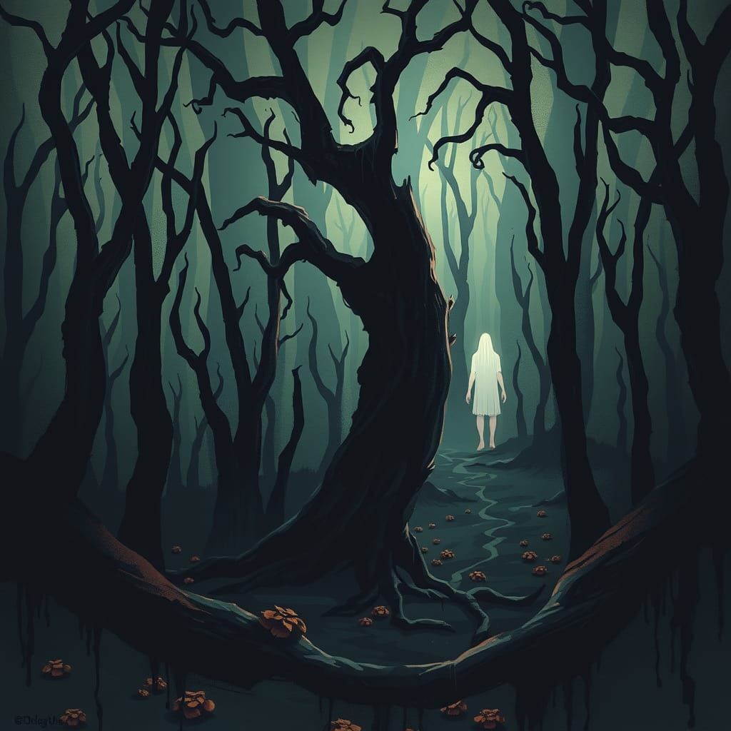 Eerie Forest Ghost Beckons, in Carne Griffiths Style